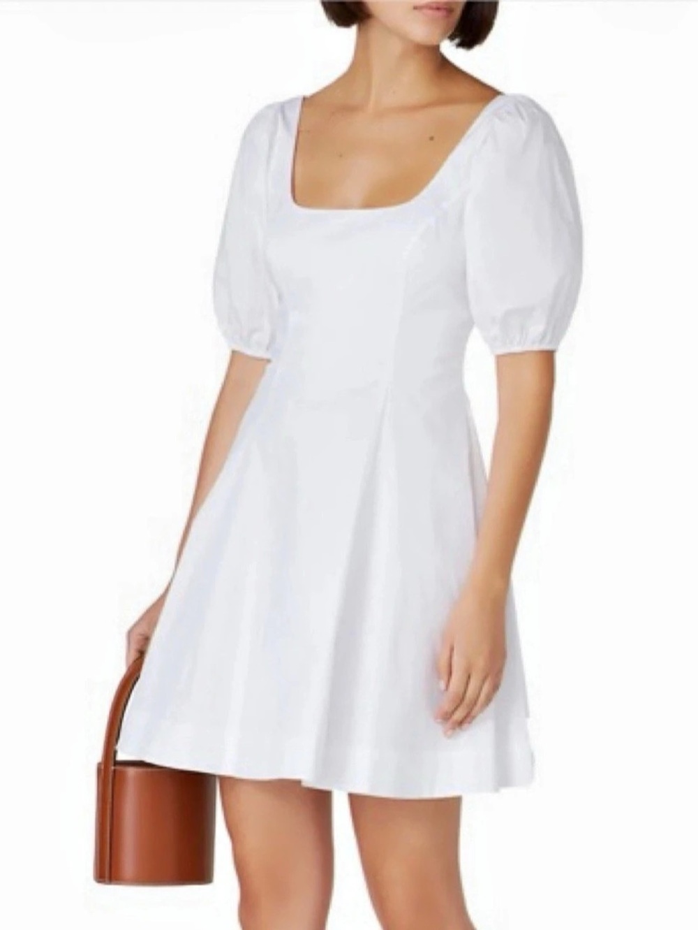 STAUD Laelei Dress Mini Puff Sleeve White cotton Dress Size 8